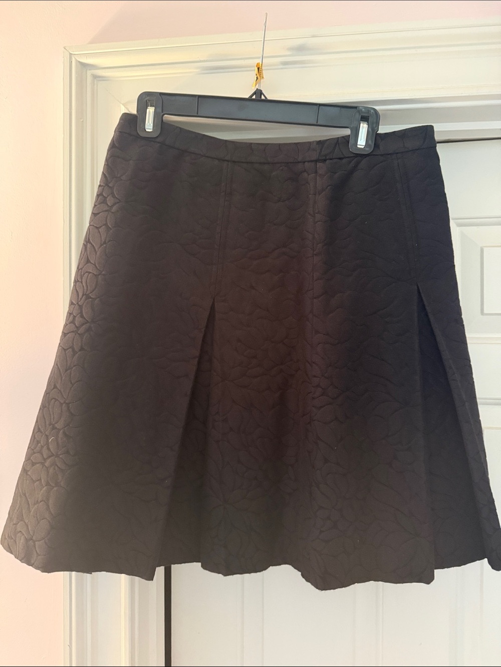 J. Crew Black Quilted A-Line Skirt with Subtle Floral Texture